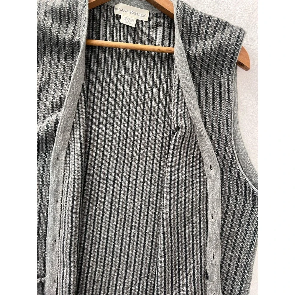 Vintage 90s Banana Republic Wool Knit Vest Men's Stripe Kurt Cobain Button Front